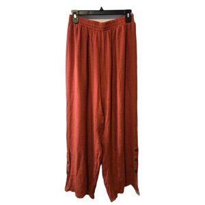 Casa Donna Red Wide Leg Pants Flowy Elastic Waist Boho Festival Relaxed Sz L